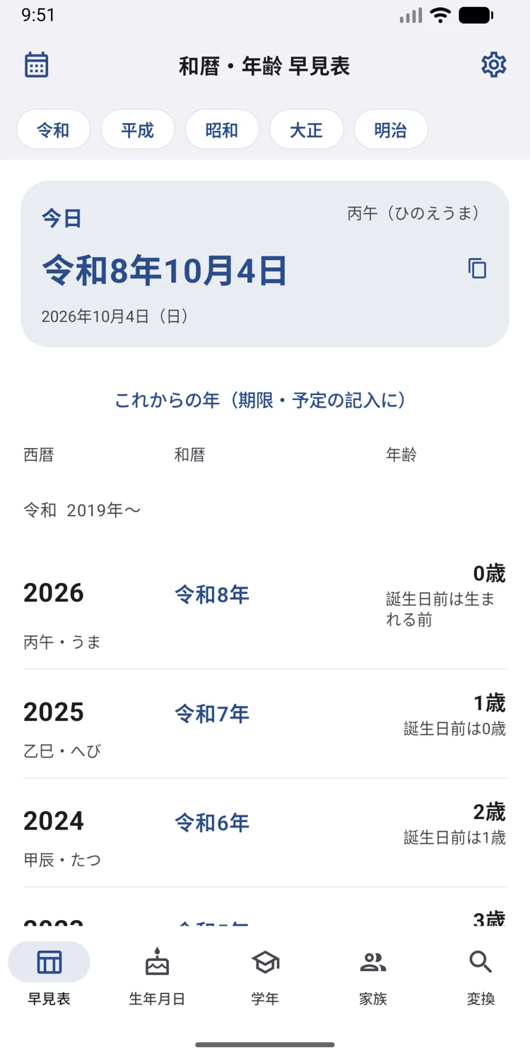 和暦はやみのAndroid版アプリ画面 1